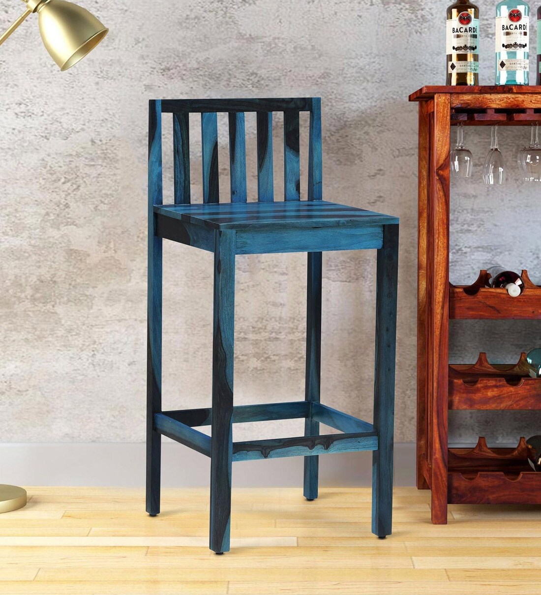 Abbey Sheesham Wood Bar Stool in Ocean Blue Finish