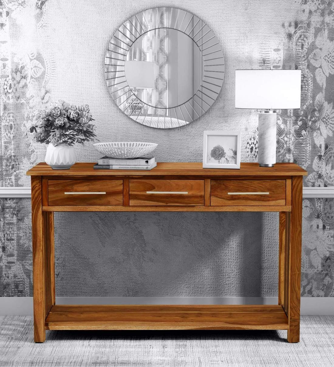 Buy Abbey Sheesham Wood Console Table in Scratch Resistant Rustic teak ...