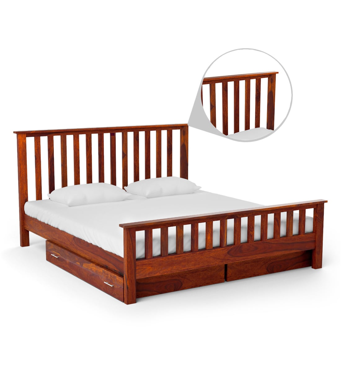 Buy Abbey Solid Wood King Size Bed with Drawer Storage in Honey Oak