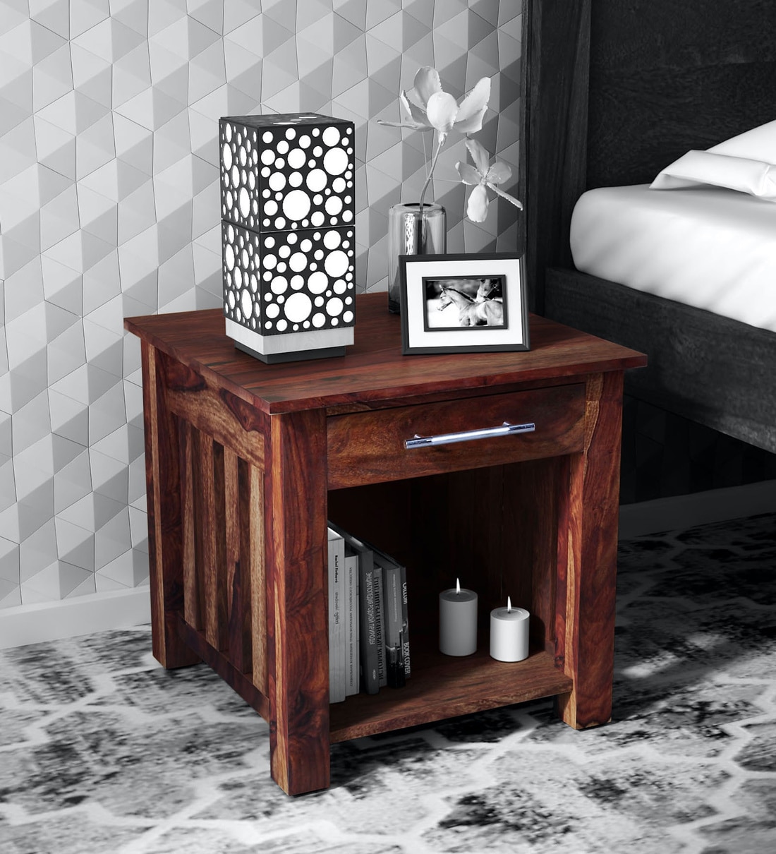 Buy Abbey Solid Wood Night Stand in Provincial Teak Finish By