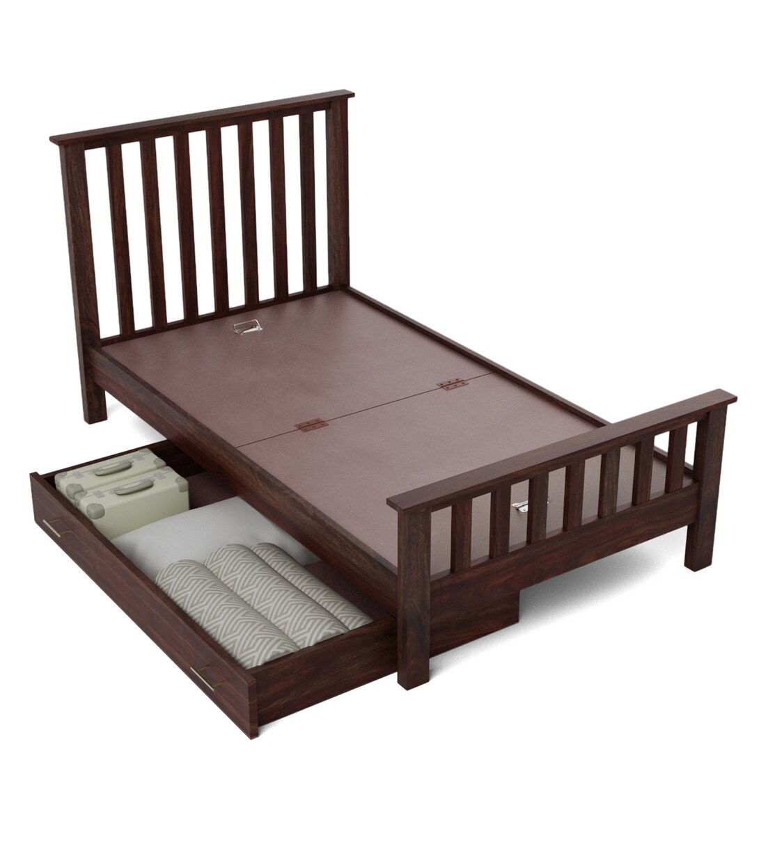 Buy Abbey Solid Wood Single Bed with Storage in Provincial Teak Finish