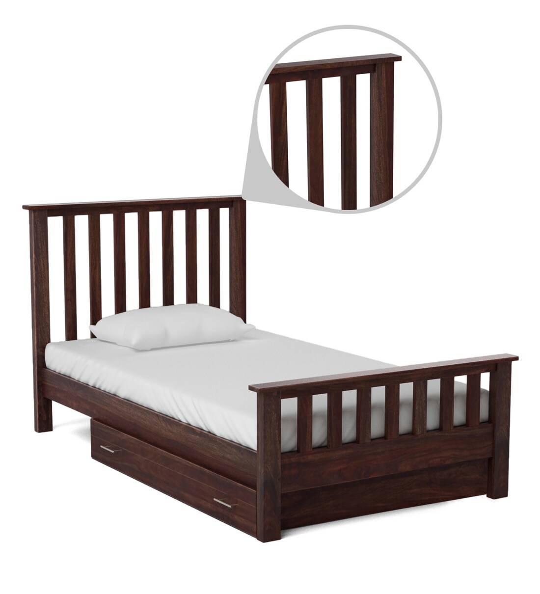 Buy Abbey Solid Wood Single Bed with Storage in Provincial Teak Finish