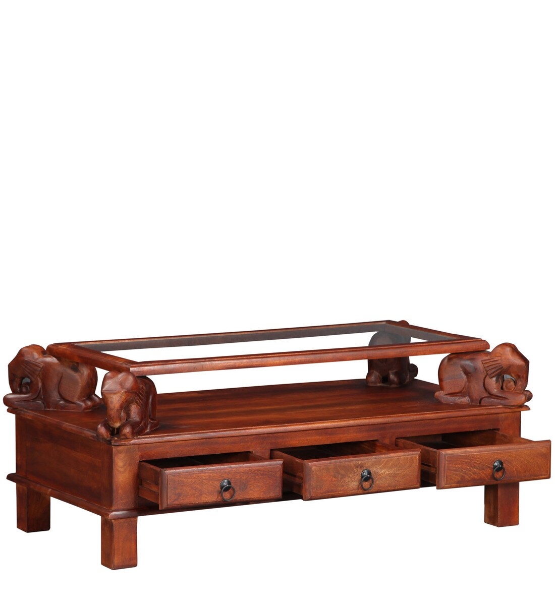 Buy Abhramu Solid Wood Handcrafted Coffee Table in Honey Oak Finish By