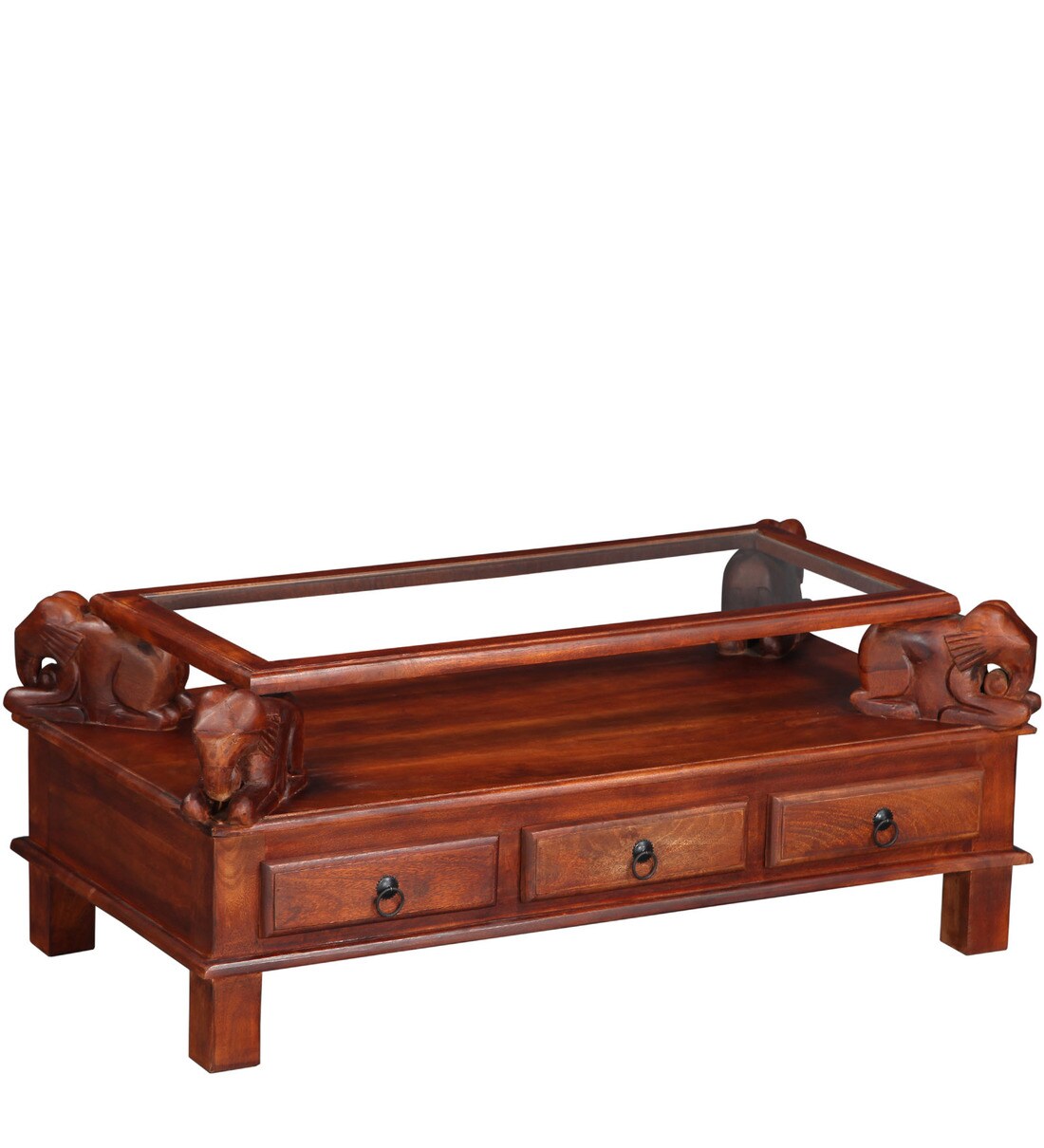 Buy Abhramu Solid Wood Handcrafted Coffee Table in Honey Oak Finish By
