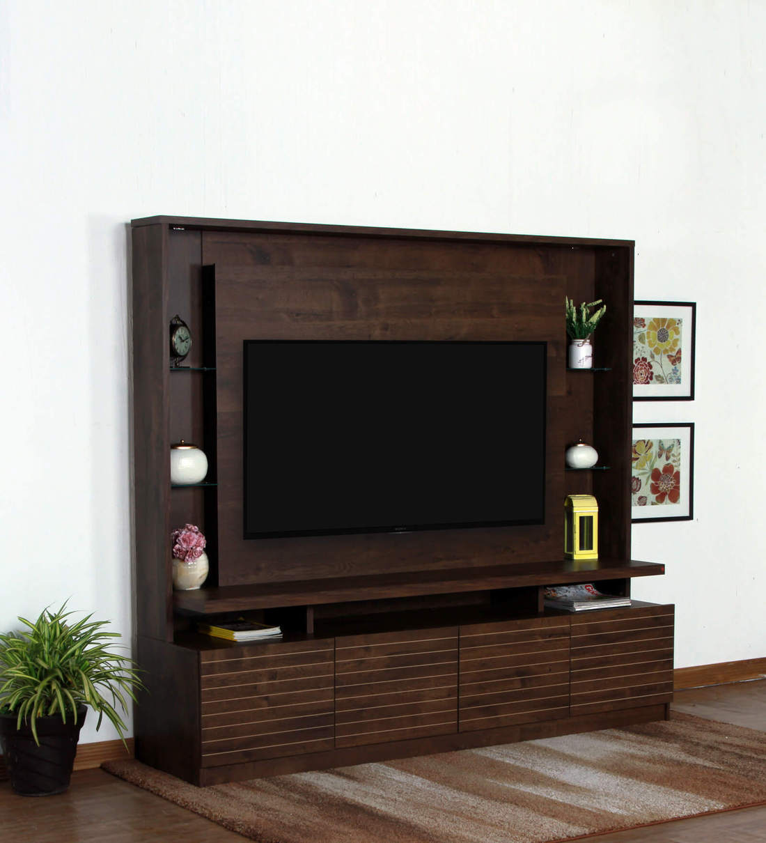 Buy Abril TV Unit in Rustic Brown Finish CasaCraft By Pepperfry