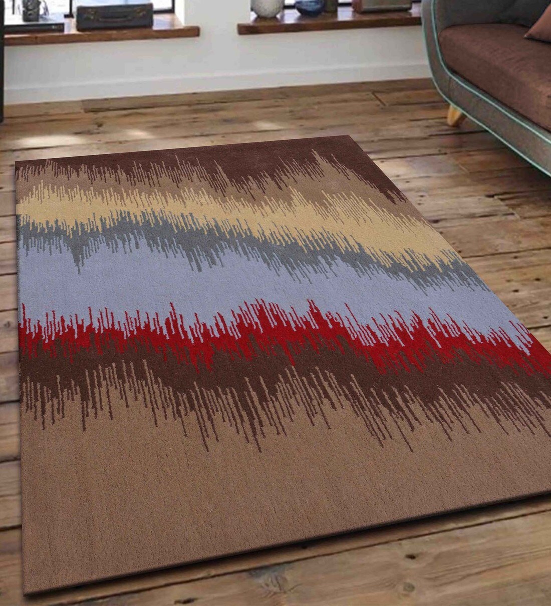 Buy Brown Wool Abstract 4 x 6 Feet Hand Tufted Carpet by PRESTO Online
