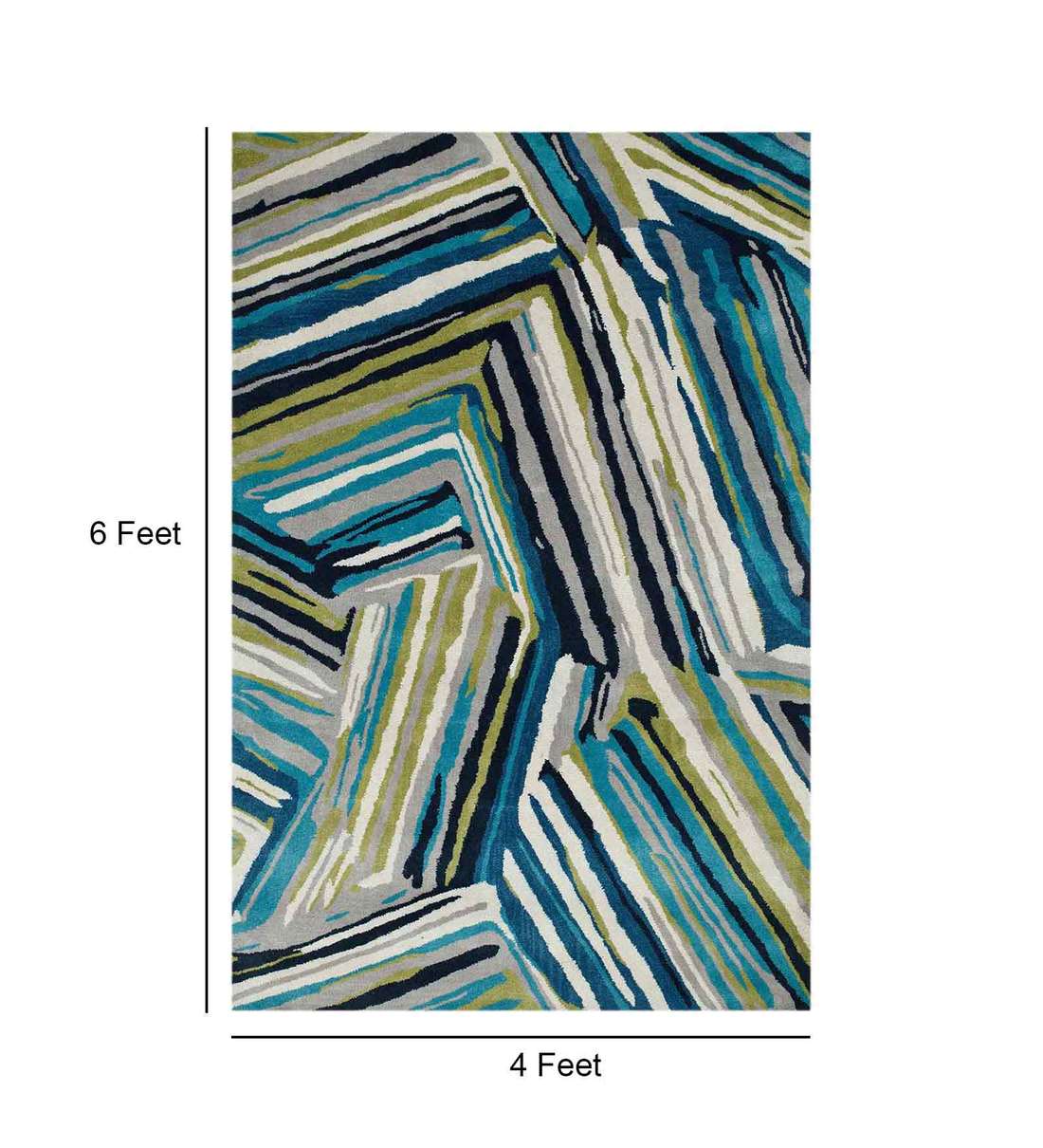 Buy Blue Wool Geometrical 4 x 6 Feet Hand Tufted Carpet by Jaipur Rugs Online Geometric