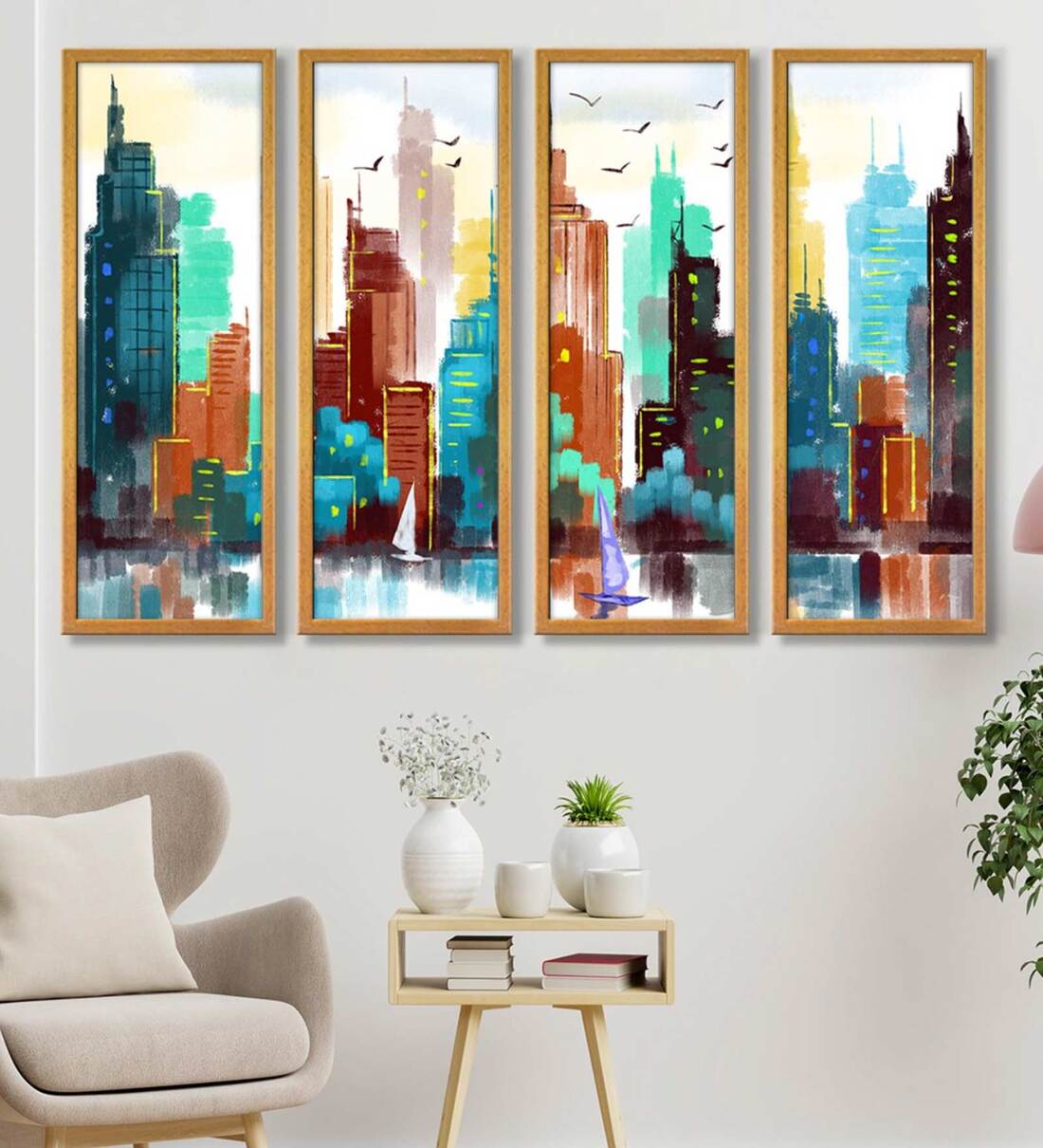 Buy Modern Multicolour Canvas Framed Art Panel Set of 4 at 11 OFF by