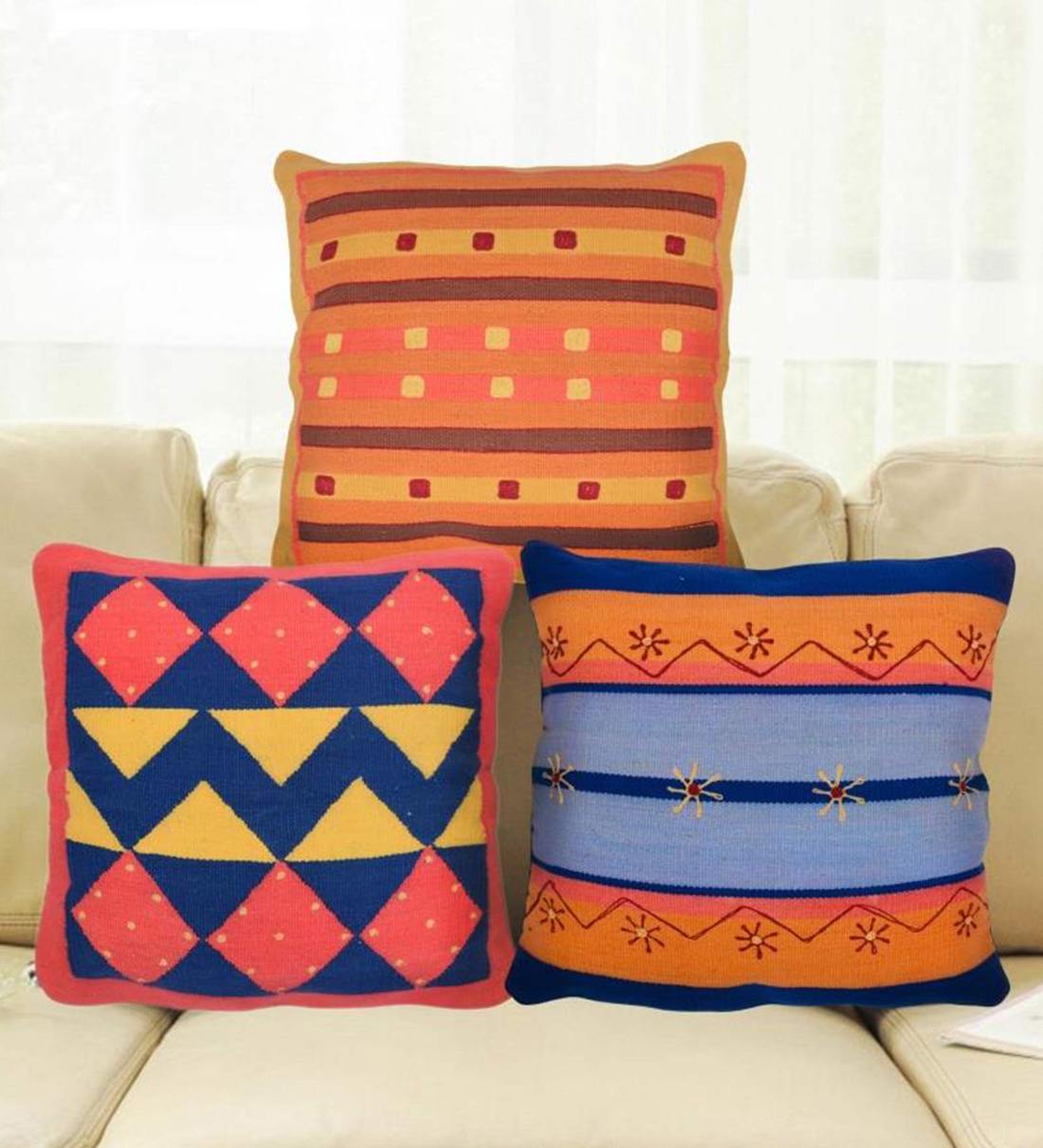 Buy Embroidered Cotton Abstract Pattern 22X22 Inches Cushion Cover by ...