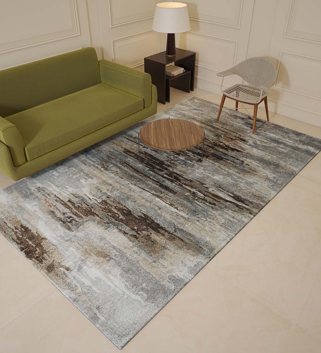 Buy Grey Wool And Viscose Abstract 5 x 8 Feet Hand Tufted Carpet by