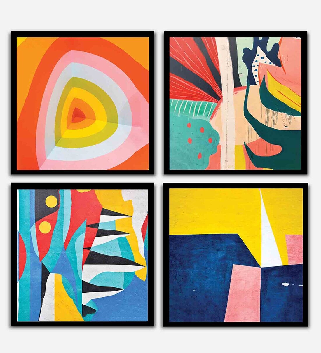 Buy Abstract Yellow Wooden 16X16 Set Of 4 Framed Art Prints By Da
