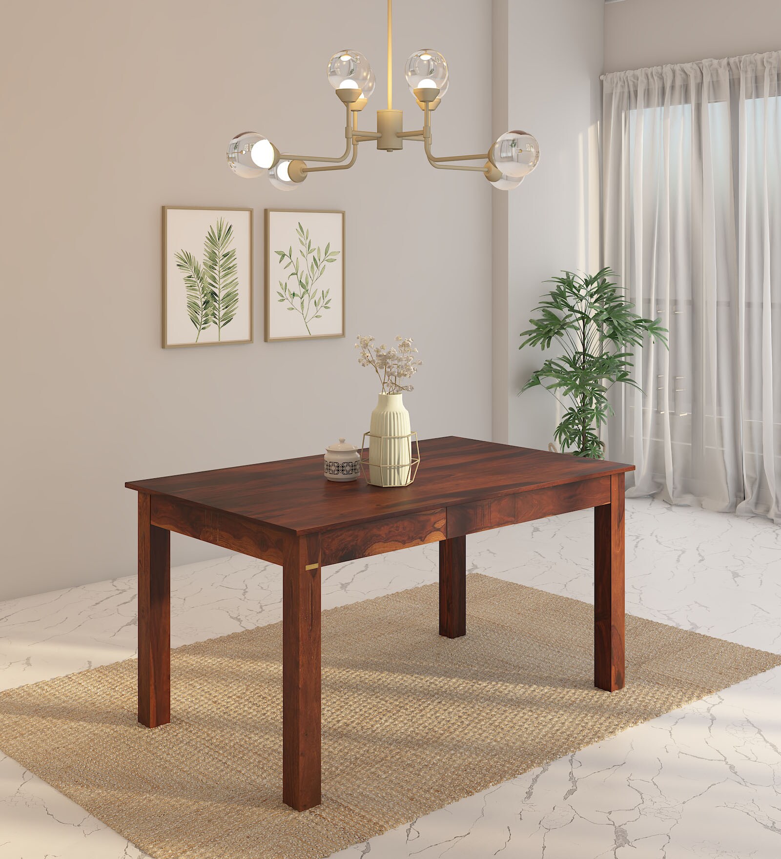 Abbey Sheesham Wood 6 Seater Dining Table In Honey Oak