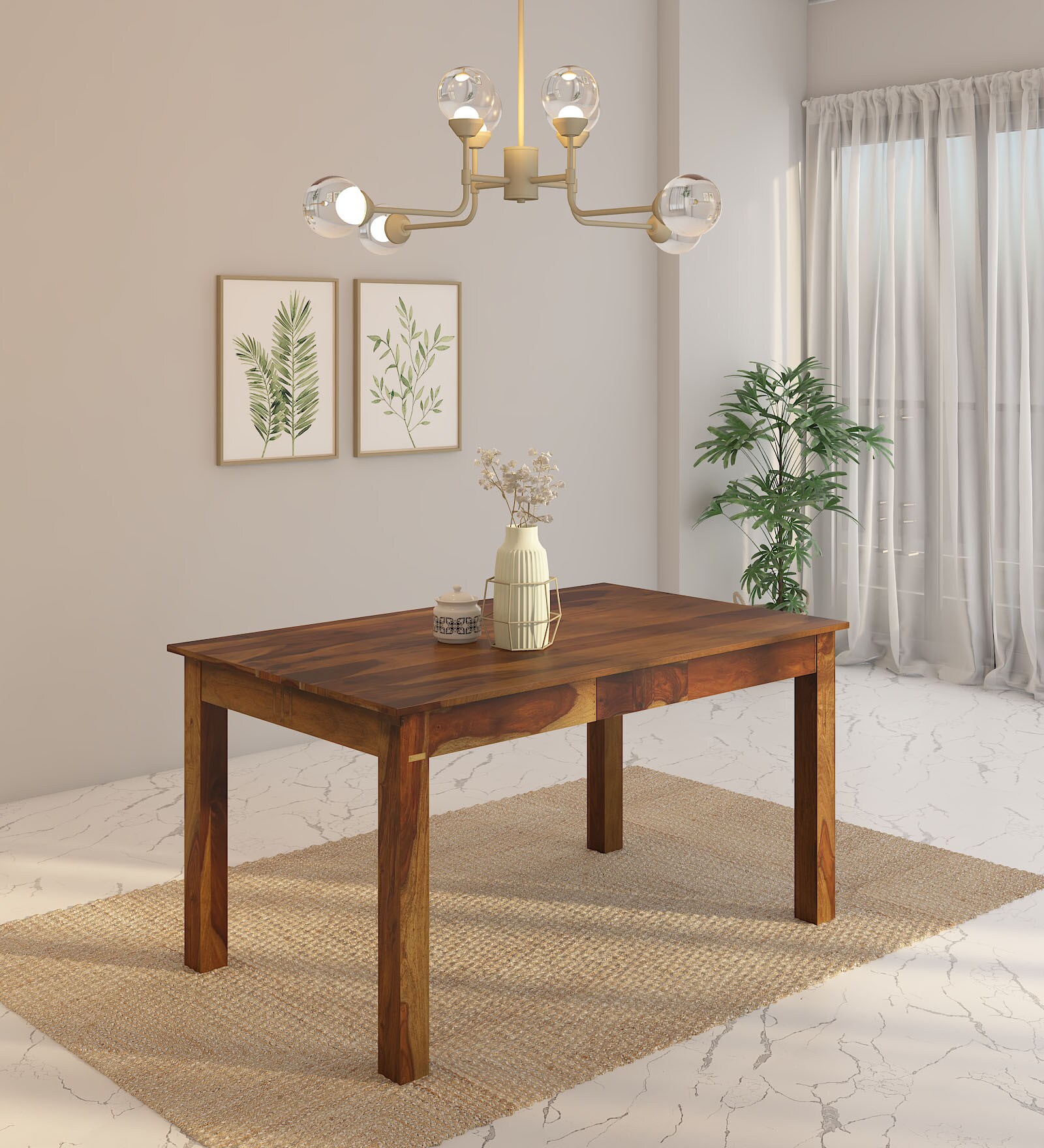 Abbey Sheesham Wood 6 Seater Dining Table In Rustic Teak Finish