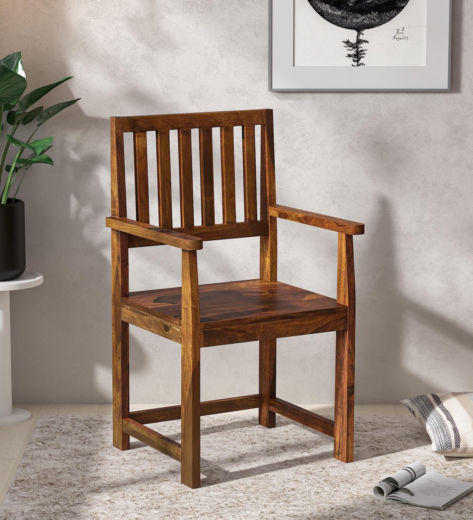 Abbey Sheesham Wood Arm Chair in Scratch Resistant Honey Oak Finish