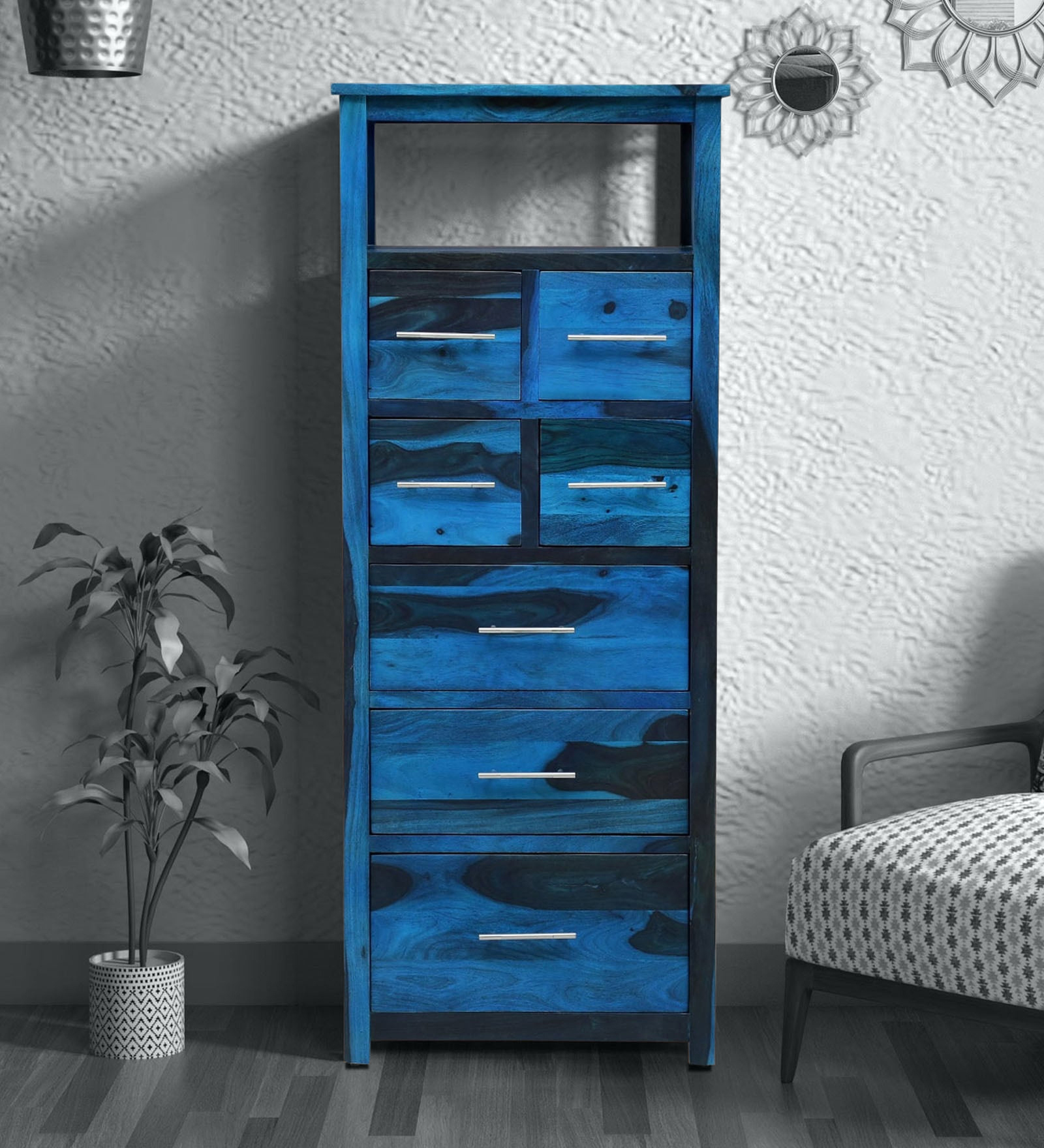 Abbey Sheesham Wood Chest of Drawers in Ocean Blue Finish