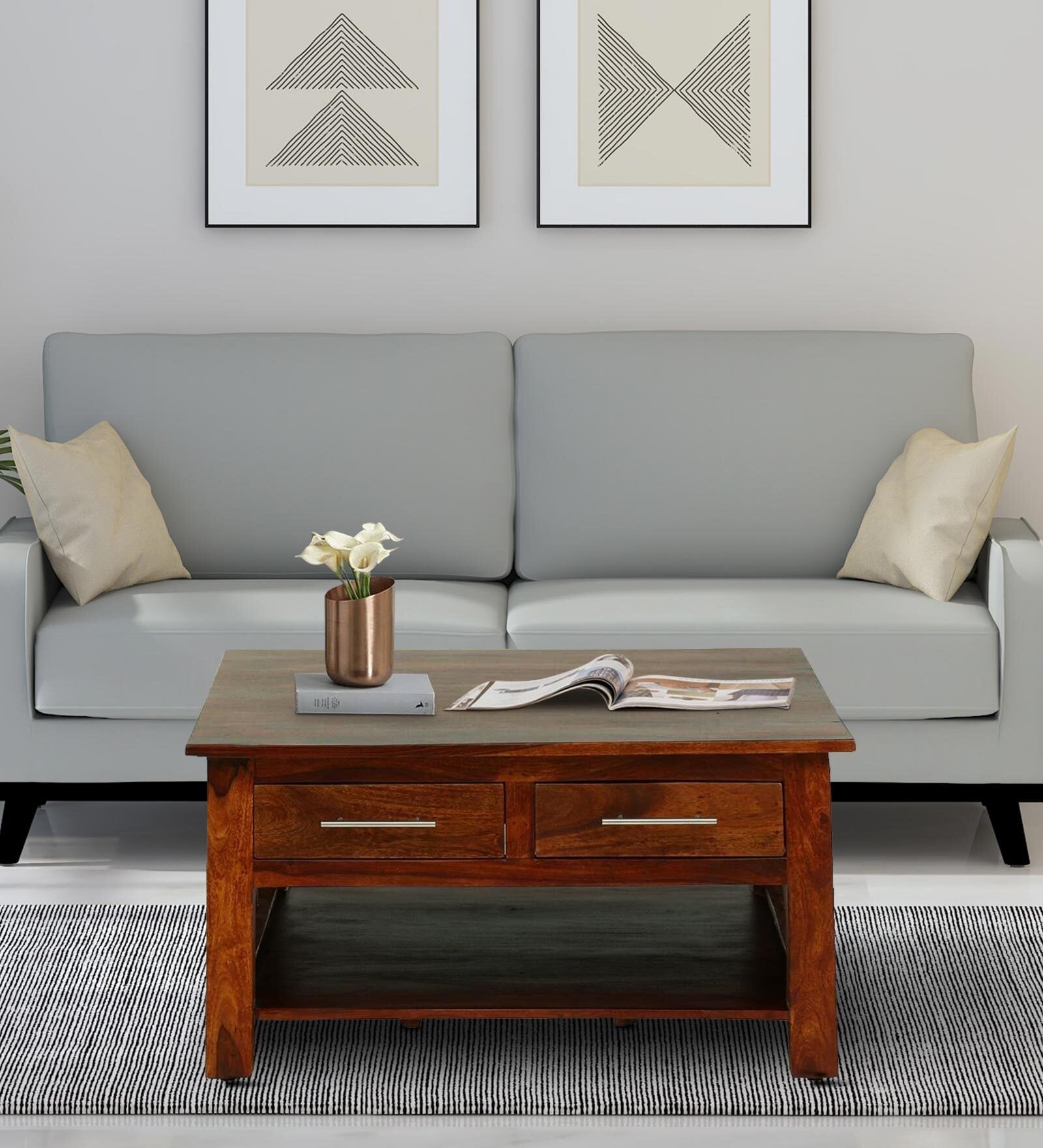 Abbey Sheesham Wood Coffee Table In Honey Oak Finish