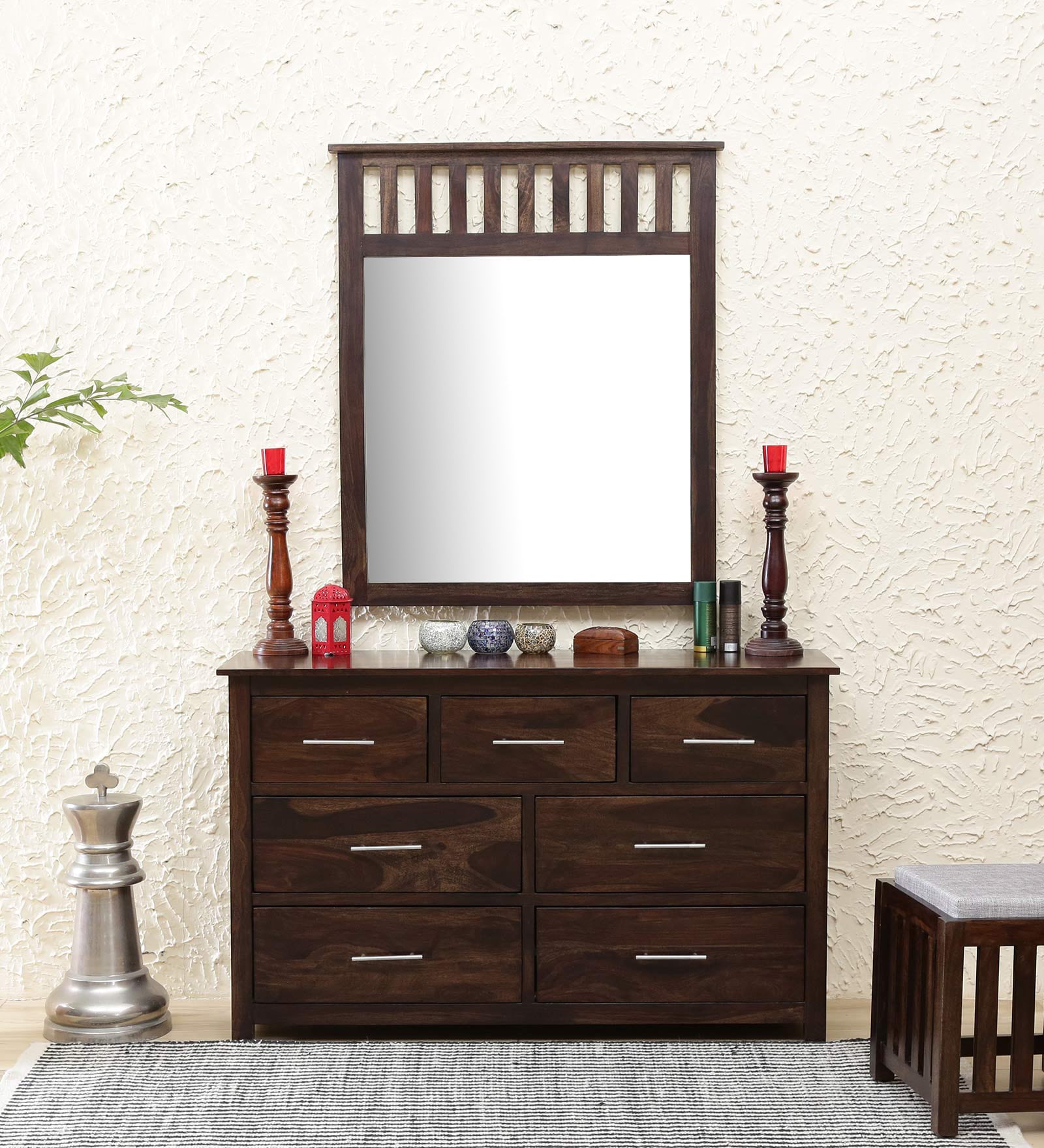 Buy Behounek Solid Wood Dressing Table With Seating Stool In Tubbaq finish  at 9% OFF by Bohemiana from Pepperfry | Pepperfry