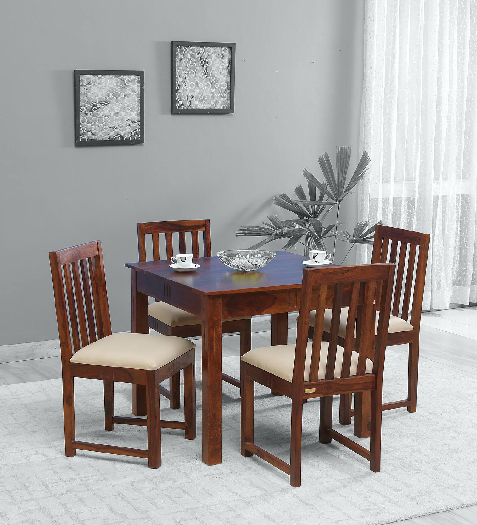 Abbey Sheesham Wood 4 Seater Dining Set In Honey Oak Finish