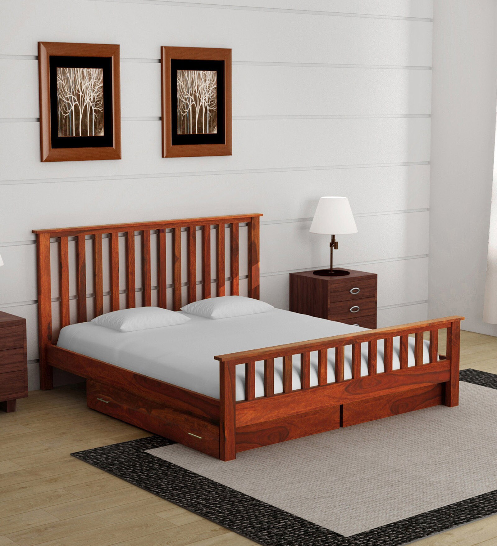 Buy Abbey Solid Wood King Size Bed with Drawer Storage in Honey Oak
