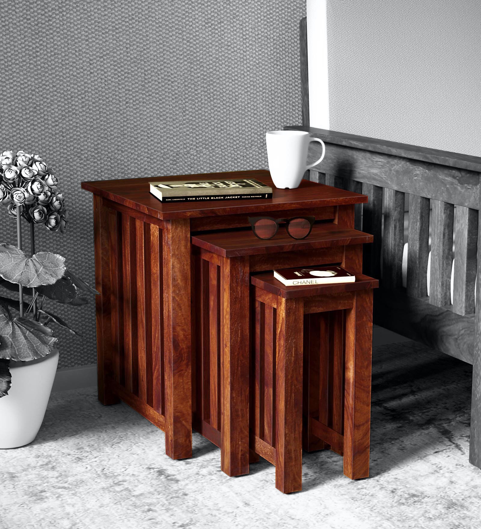 Abbey Sheesham Wood Nest Of Tables In Honey Oak Finish