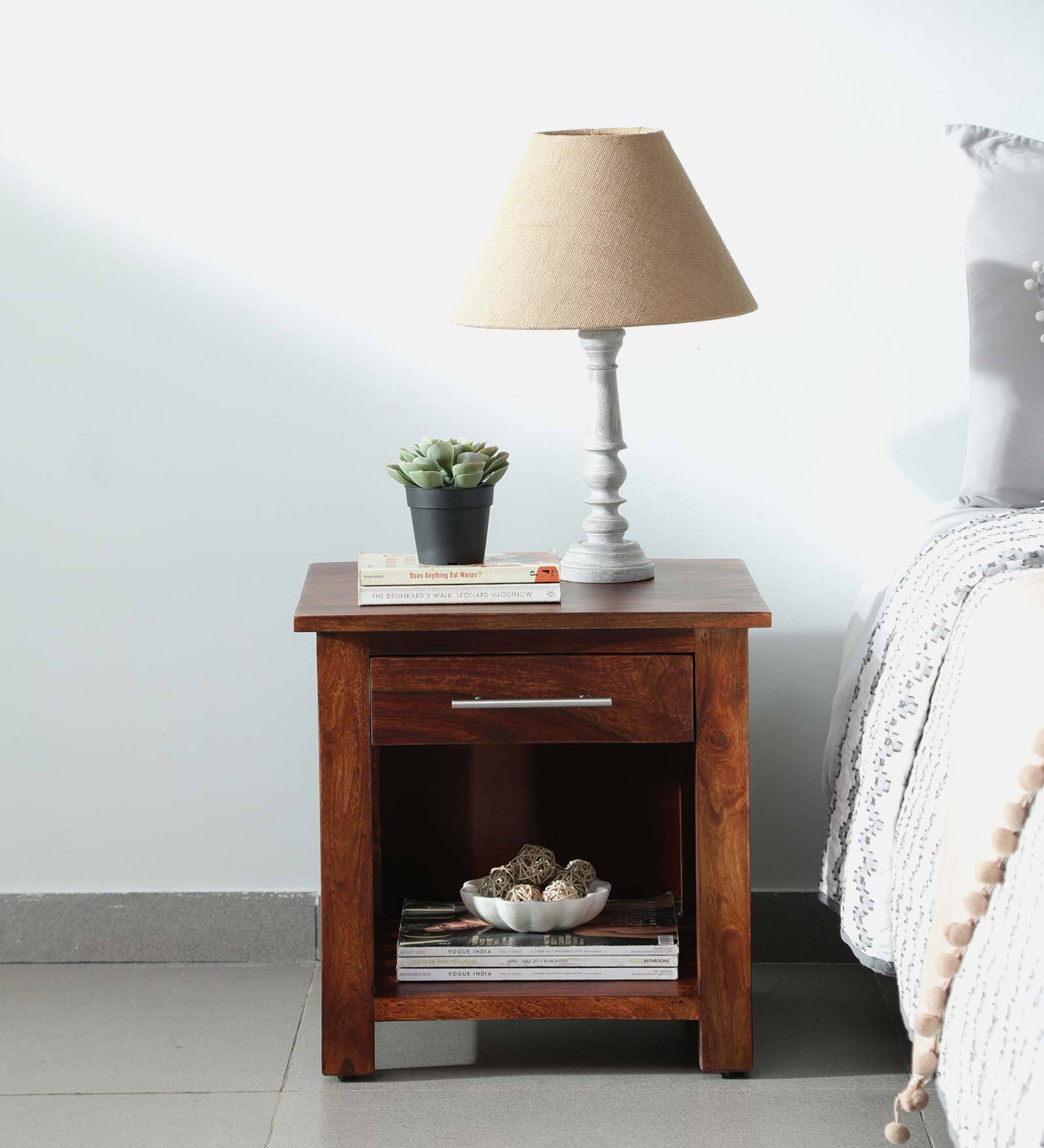 Buy Abbey Sheesham Wood Bedside Table in Scratch Resistant Honey Oak