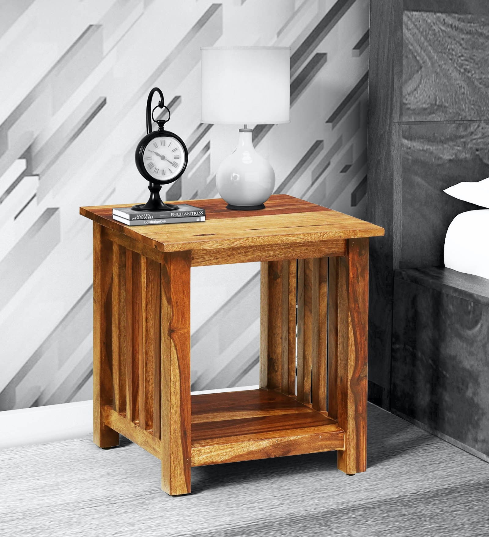 Buy Abbey Solid Wood Night stand in Rustic Teak Finish Woodsworth By
