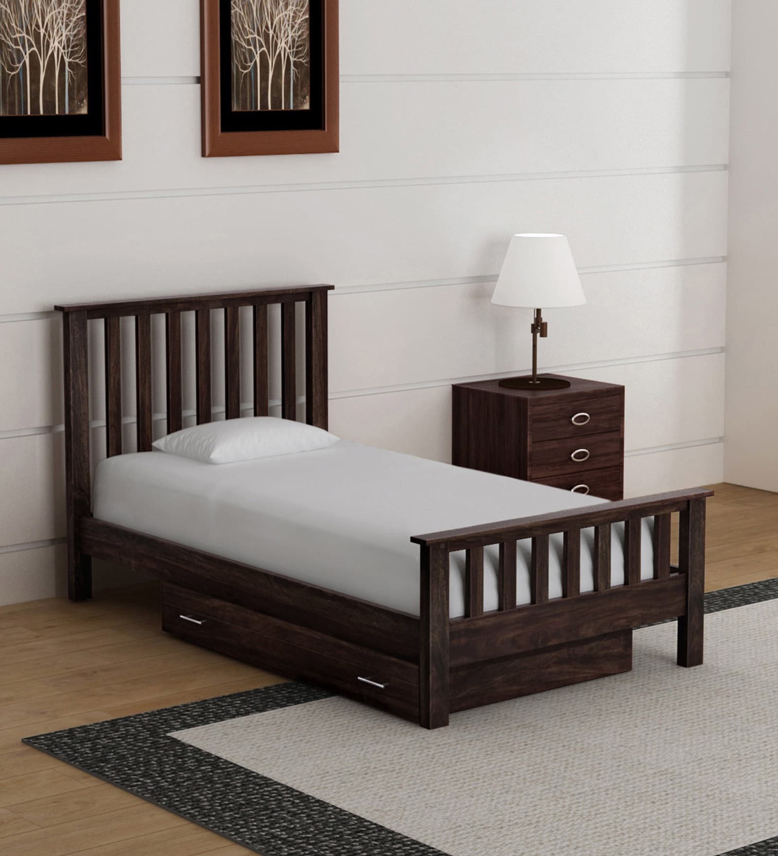 Buy Abbey Sheesham Wood Single Bed With Drawer Storage In Warm Chestnut ...