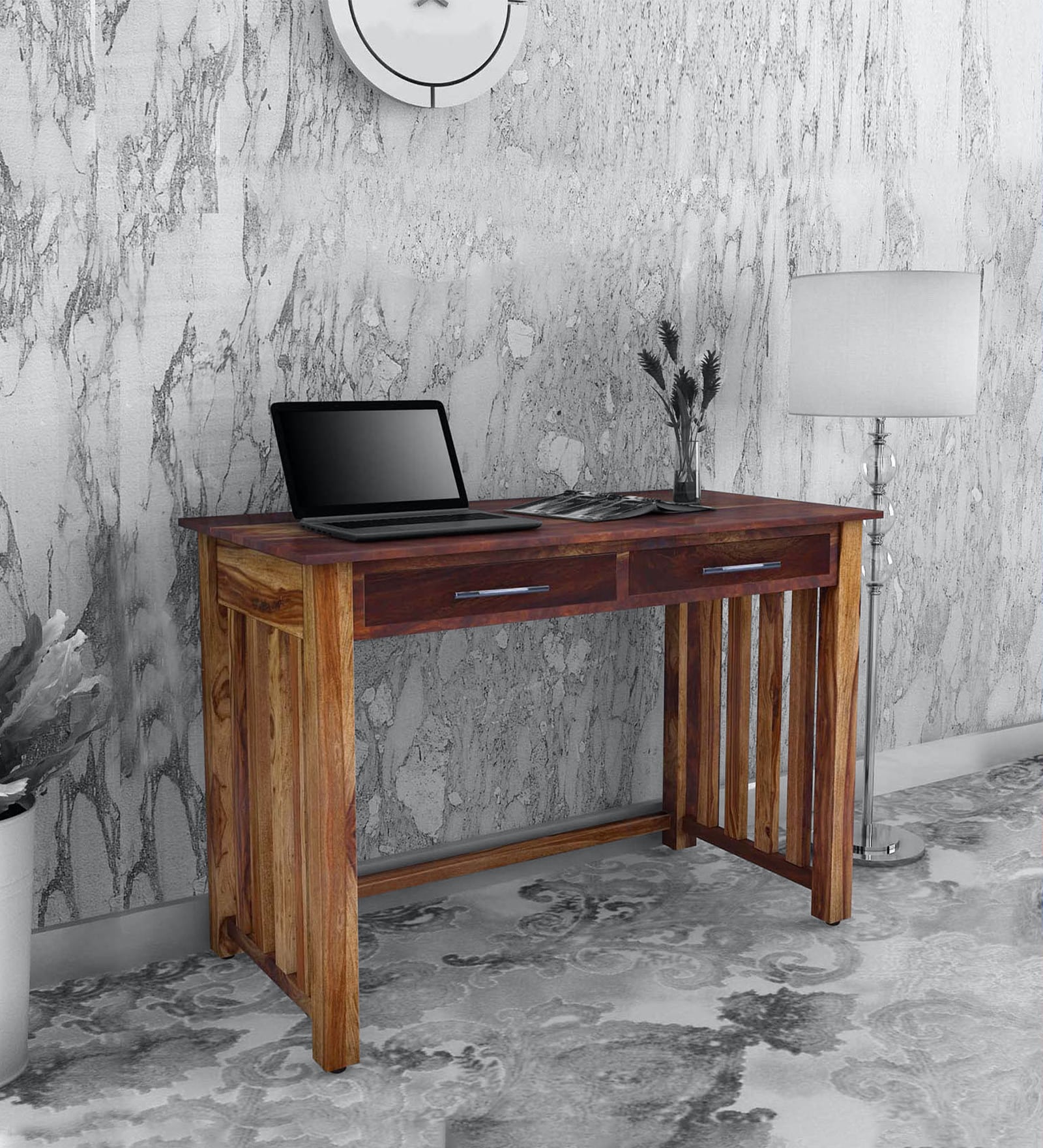 Abbey Sheesham Wood Writing Table In Provincial Teak