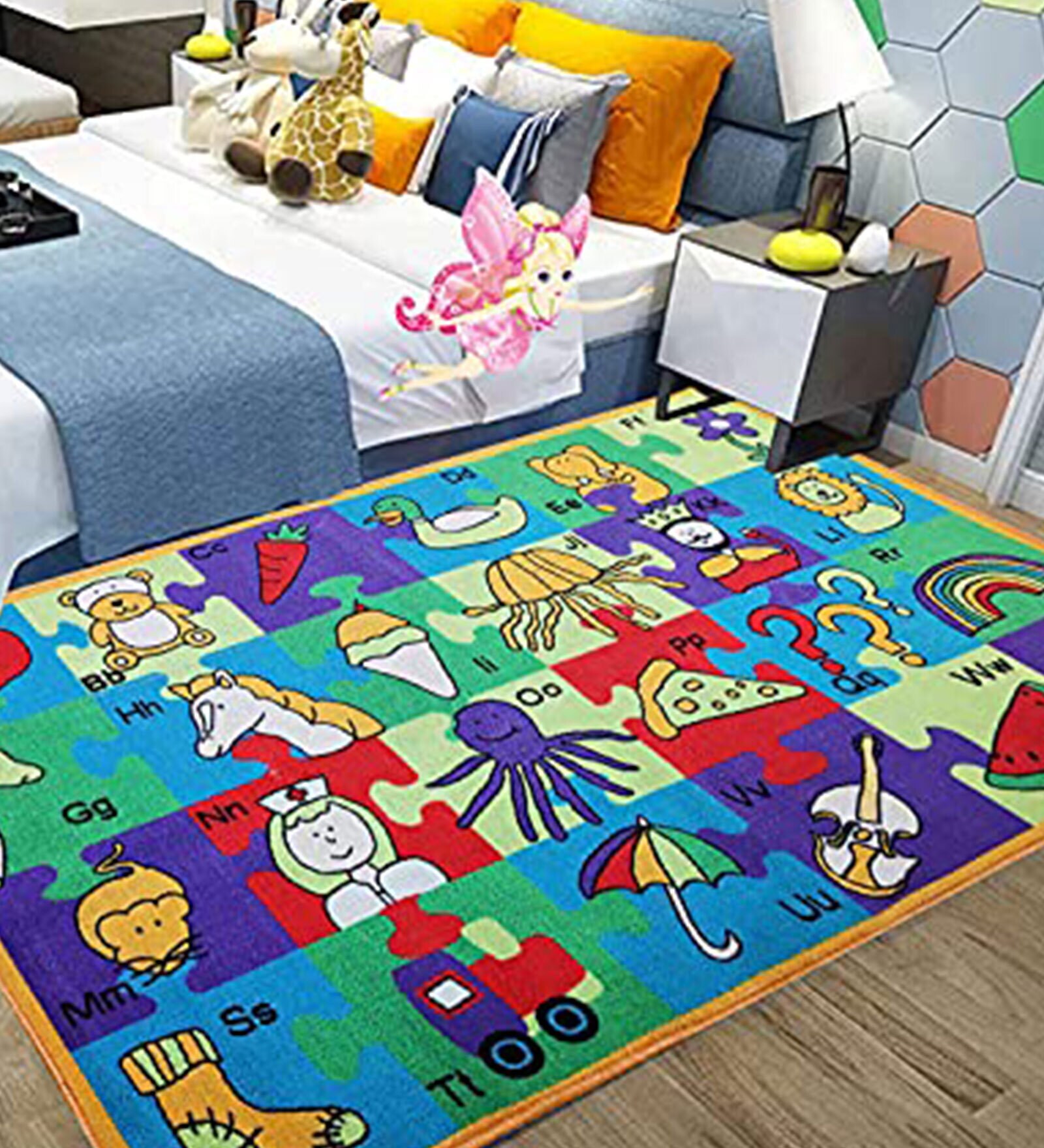 Multicolor Character Polyester 3 ft x 5 ft Kids Carpet