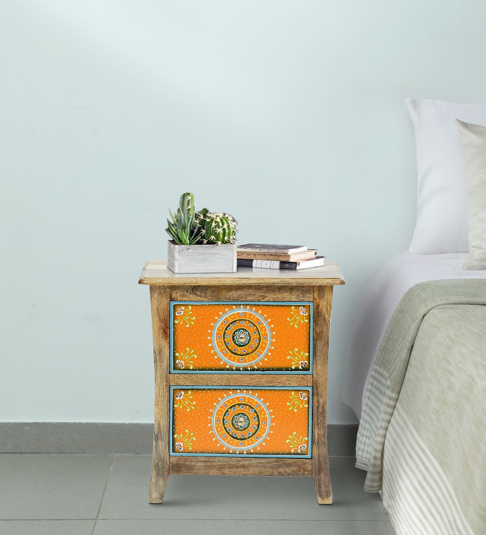 Aaleahya Solid Wood Bedside Table In Multicolour
