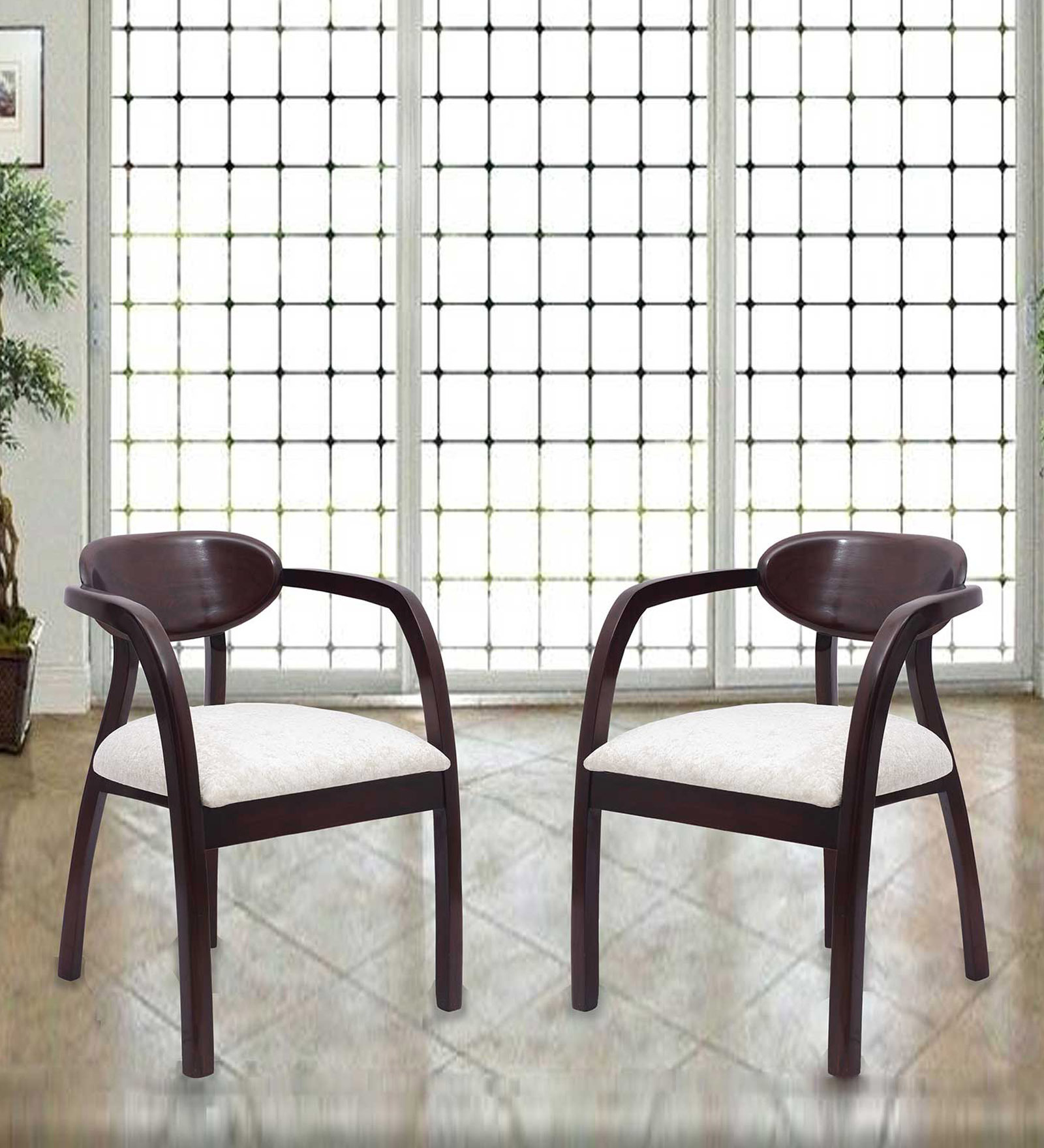 Abetos Teak Wood Arm Chairs in Brown Colour Set Of 2