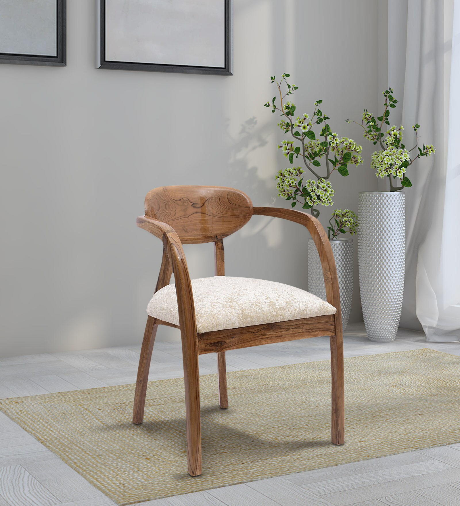 Abetos Solid Wood Arm Chairs in Teak Colour (Set Of 2)