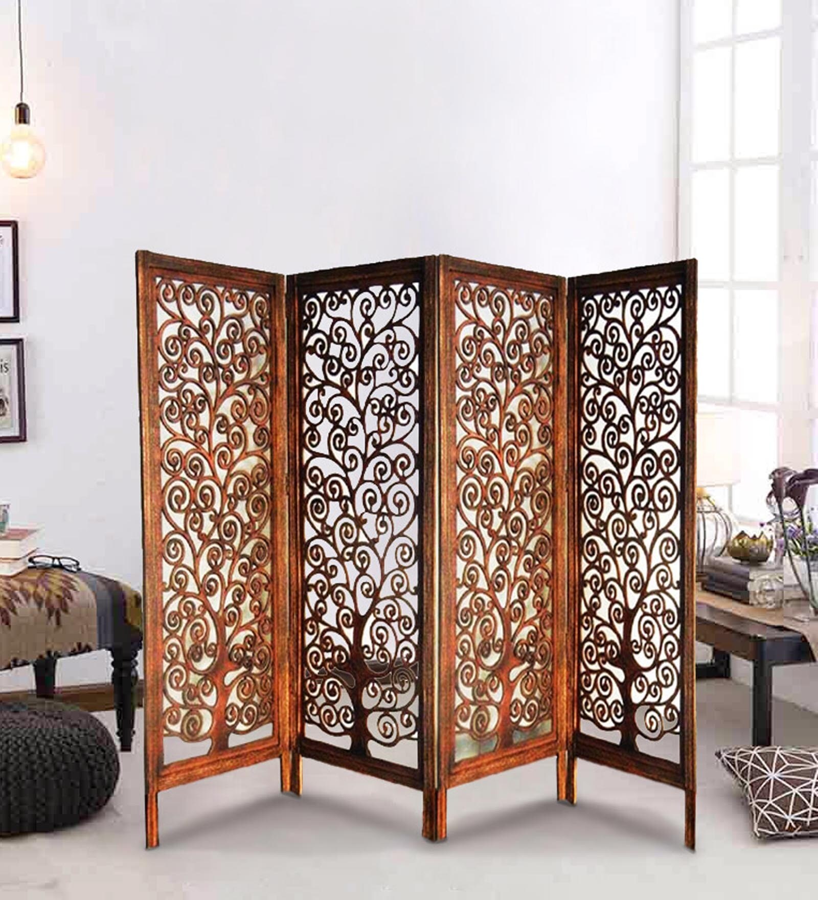 Buy Solid Wood Room Divider In Brown Colour By Wooden Twist Online 