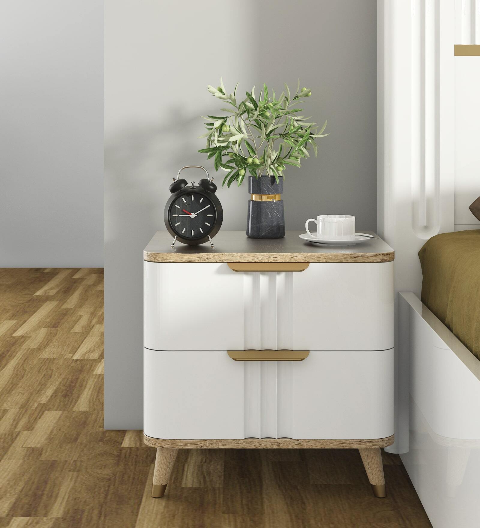 Abran Bedside Table In High Gloss White Finish