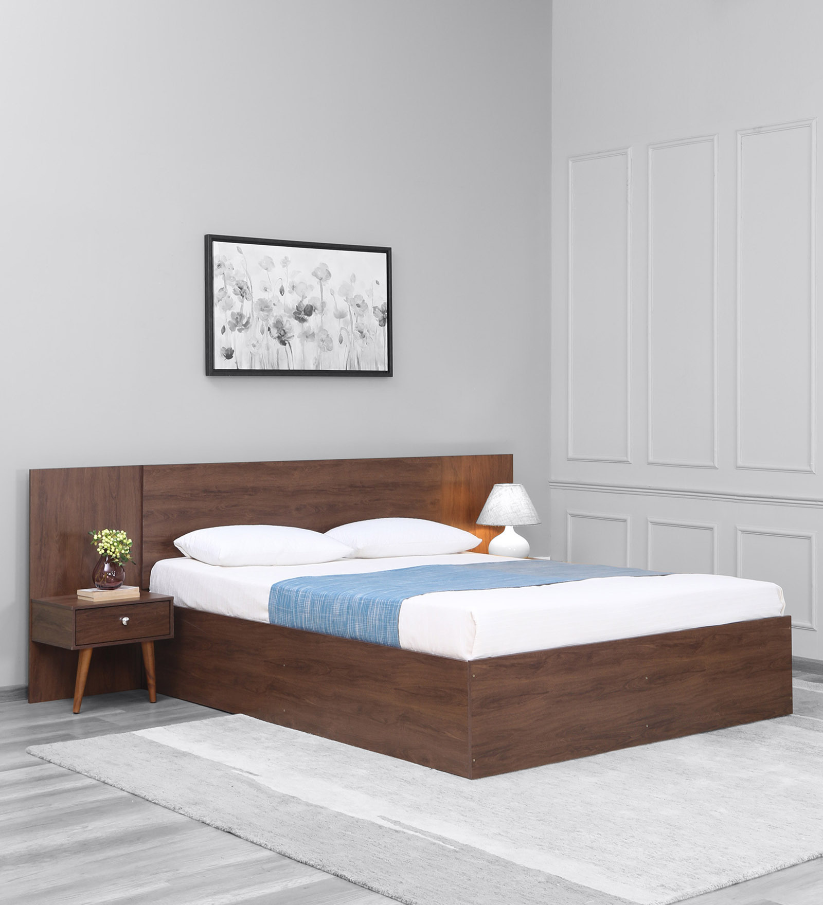 Abran King Size Bed with Storage & Bedside Tables in Brown Colour