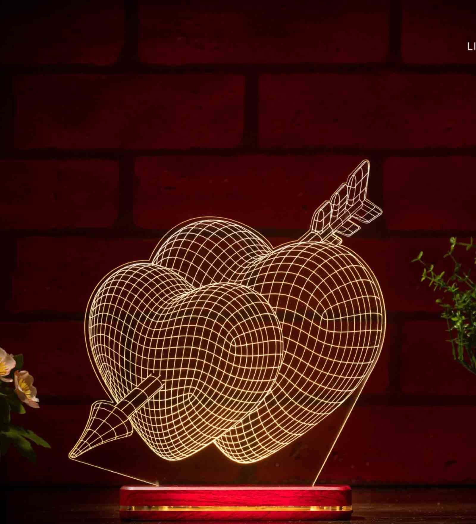 ABS Plastic Heart On Heart With Arrow Table LED Lights