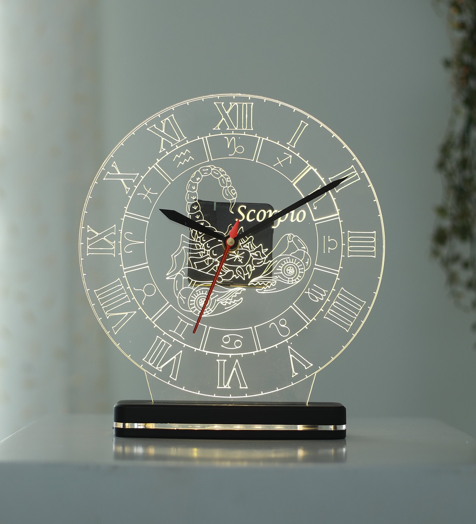 Scorpio Transparent Plastic Table Clock With LED Lights