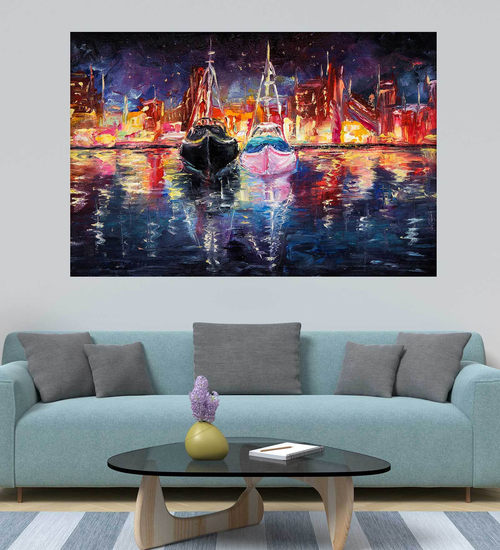 Abstarct art of boat,cliffs and sea Self Adhesive Wall Poster for Home Decor(Vinyl, 24 x 36 Inch)
