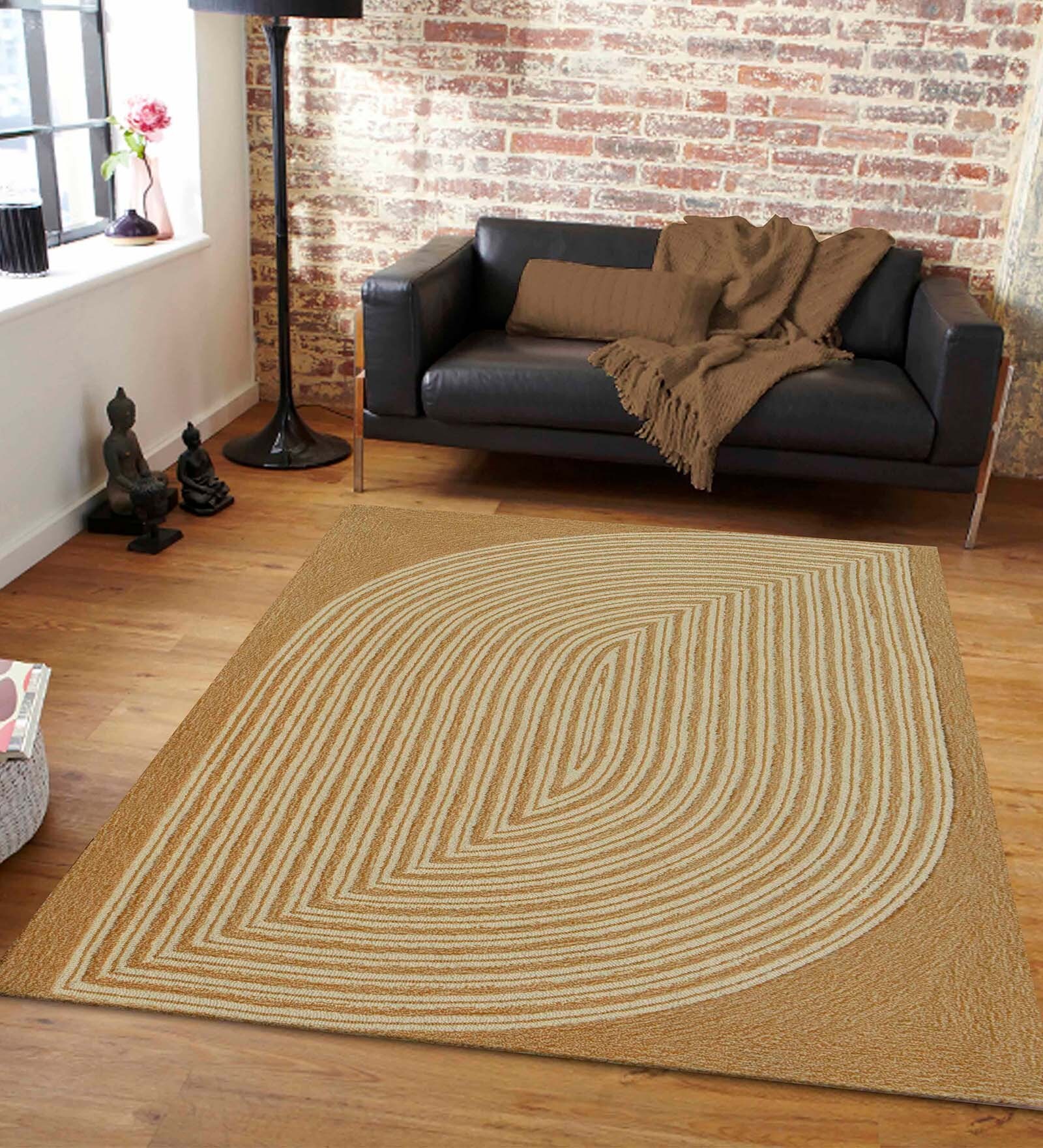 Gold Floral Wool 4 ft x 6 ft Hand Tufted Carpet