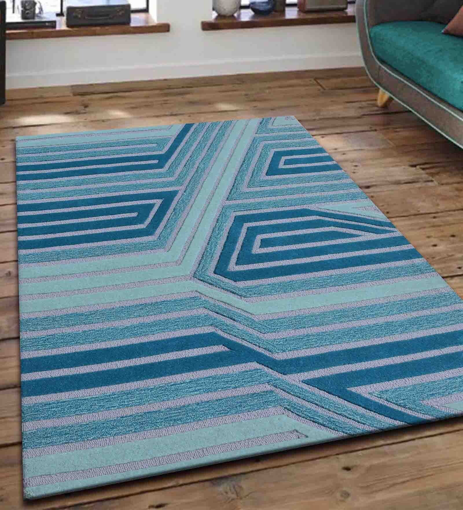 Blue Wool Abstract 4 x 6 Feet Hand Tufted Carpet