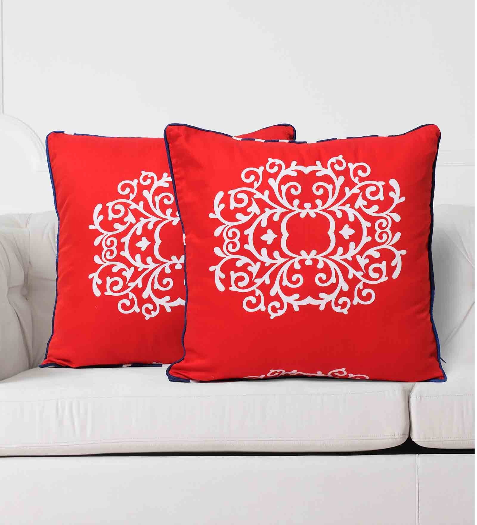 Buy Abstract 240 TC Pure Cotton Cushion Cover (Set of 2) in Red Color