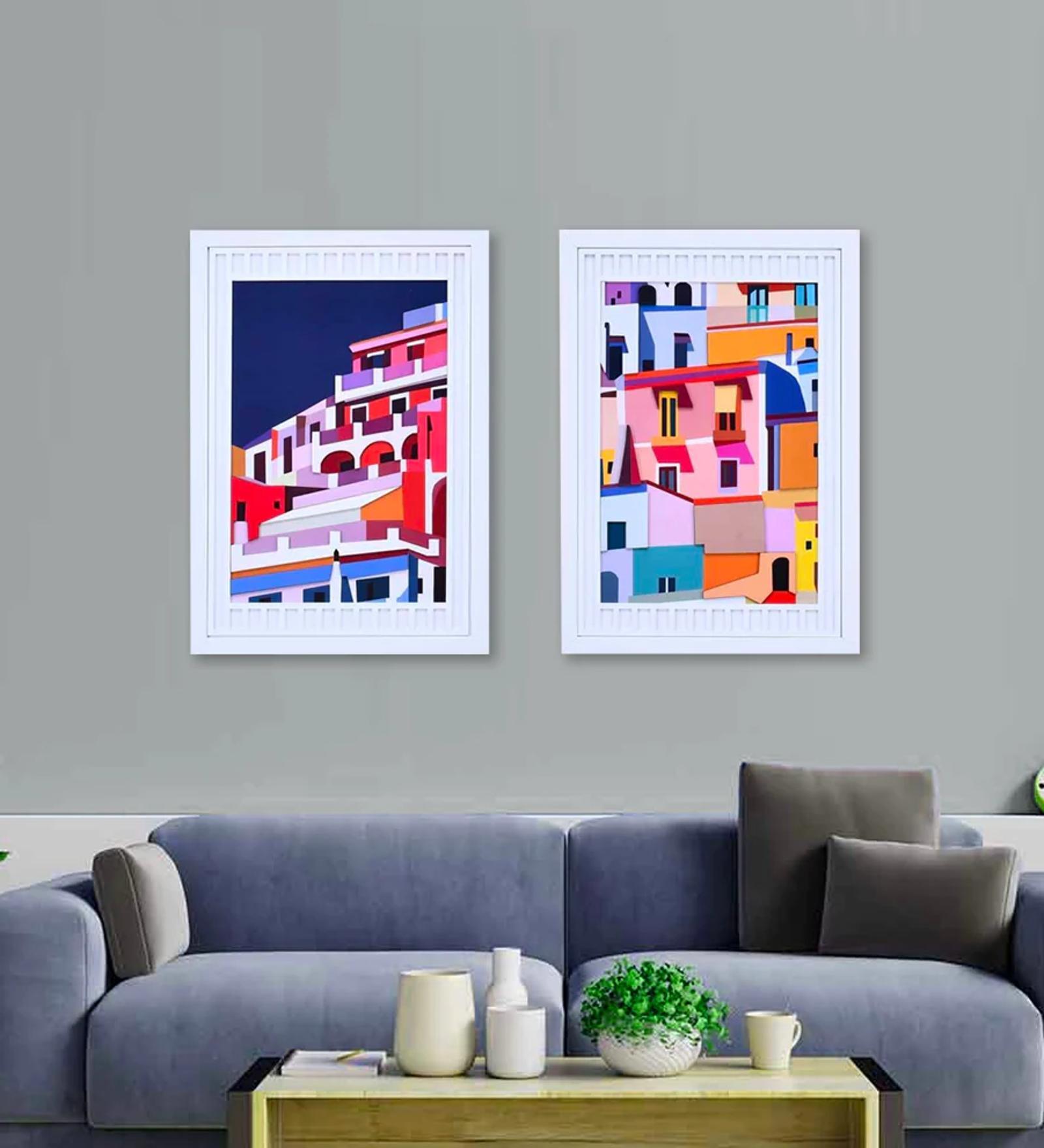 Abstract 3D Set of 2 Multicolour Engineered Wood Paintings