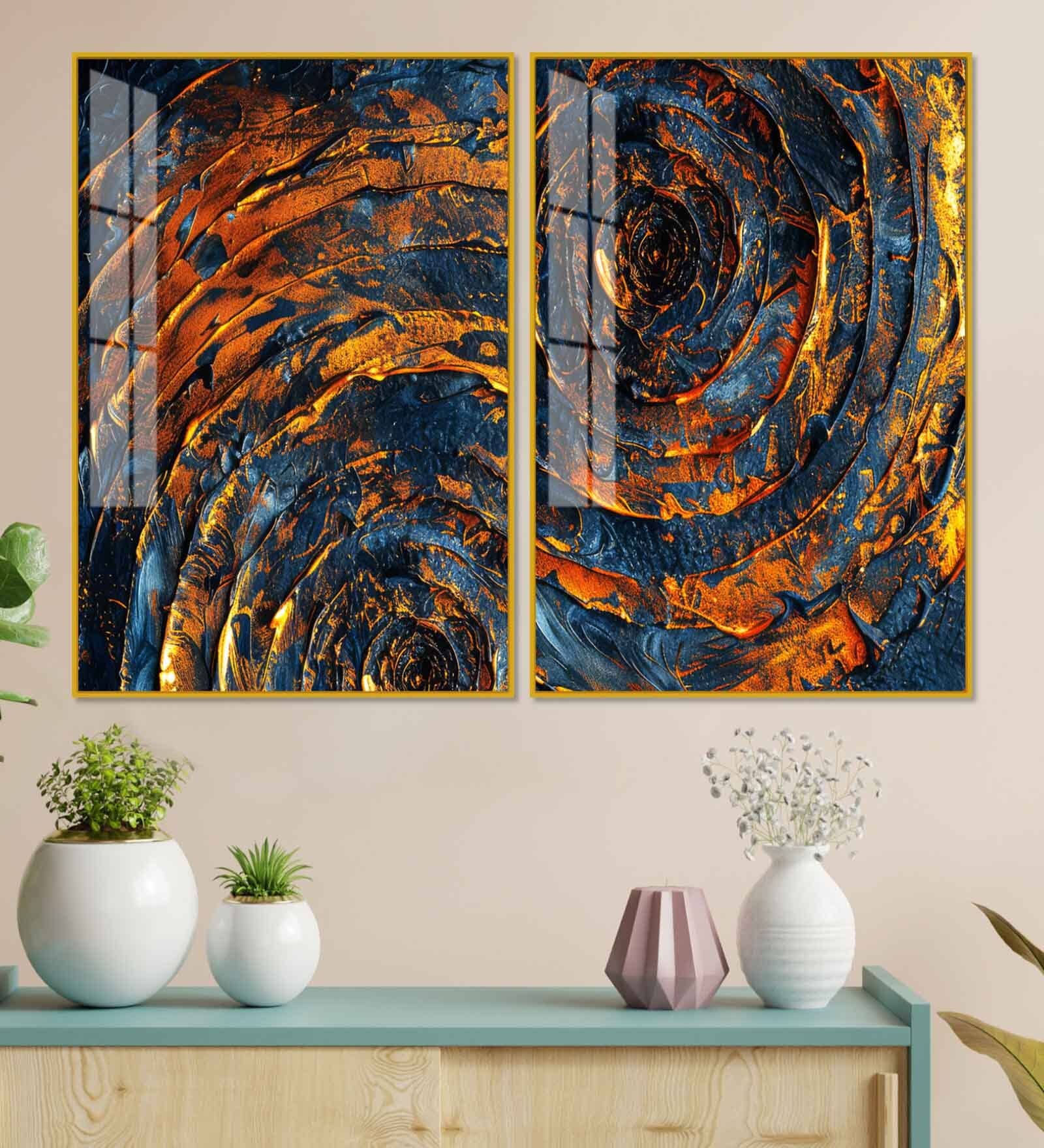 Abstract Background Geometric Art Acrylic Framed Art Panel (Set Of 2)
