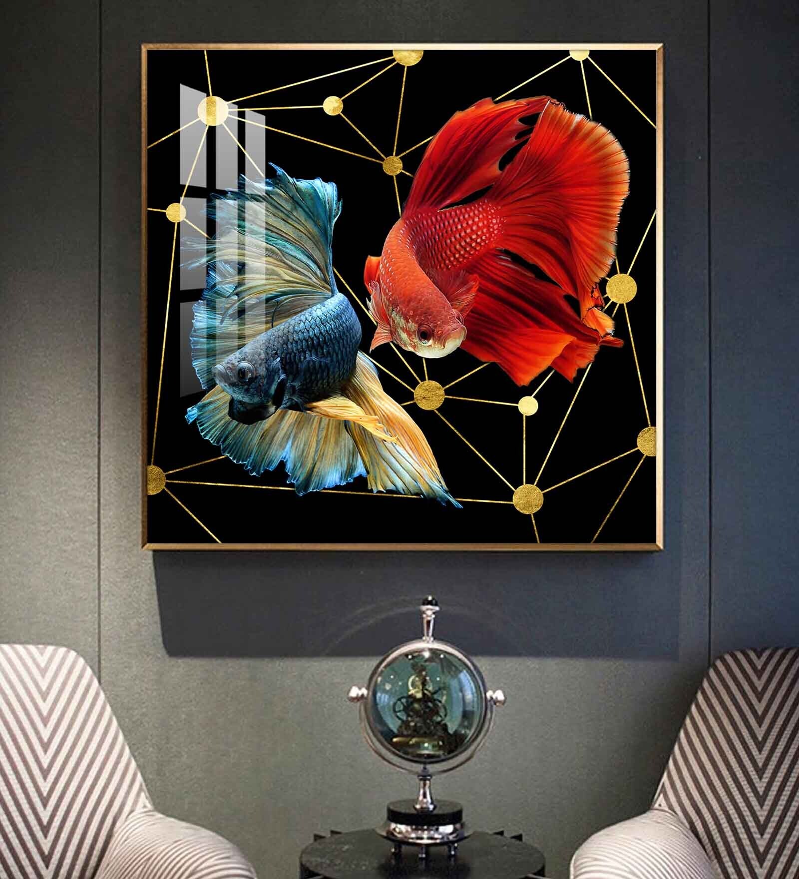 Abstract Betta Fish Glass Finish Square Wall Art