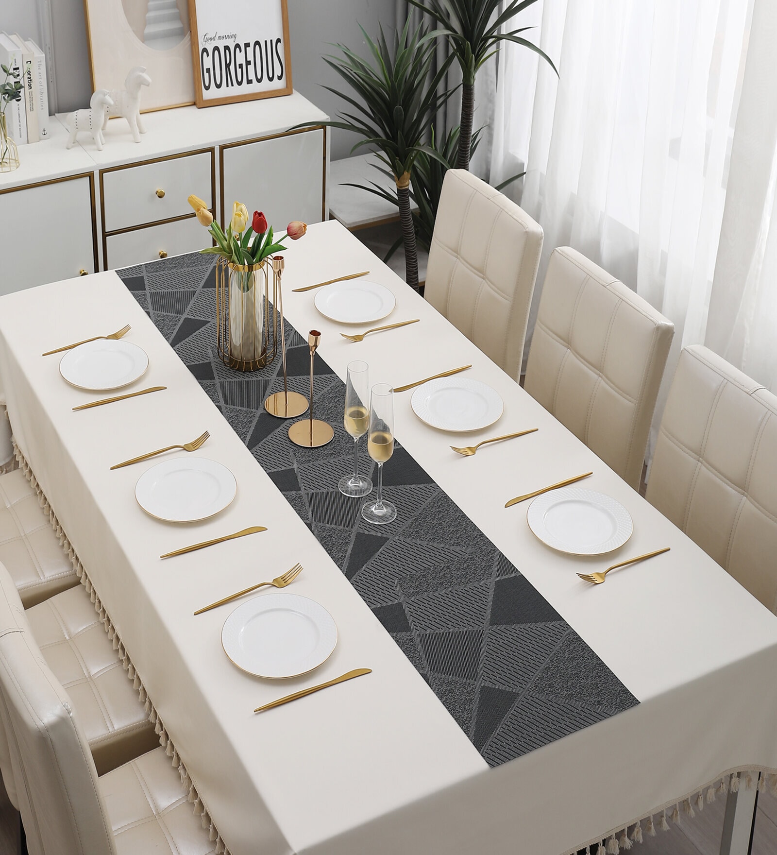 Abstract Black (71 x12) PVC Table Runner