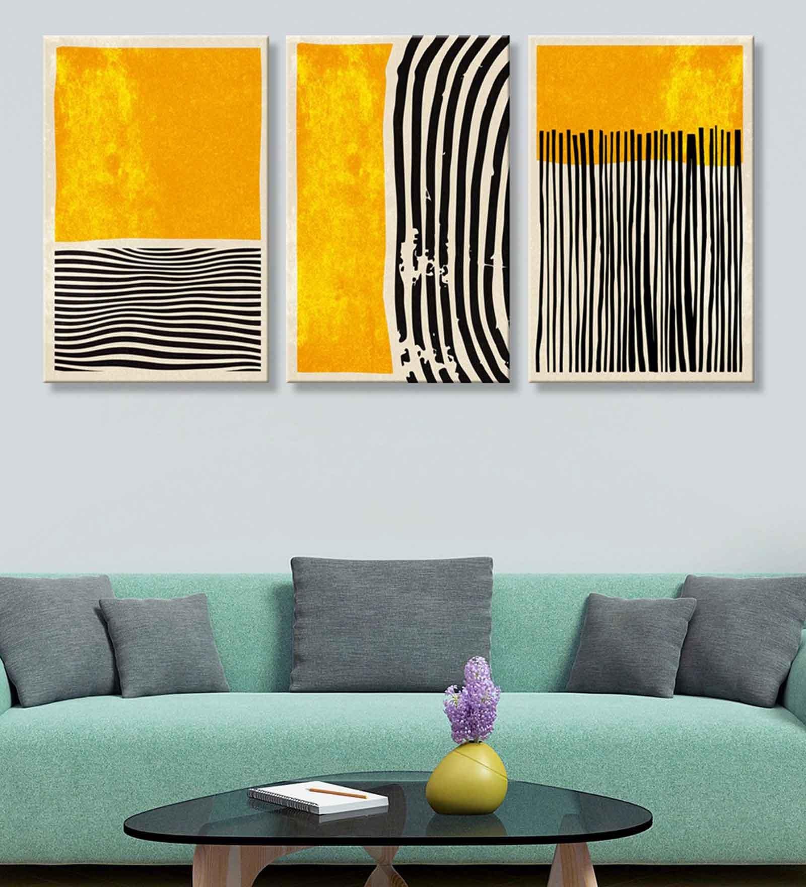 Arthur Yellow Cotton Canvas Framed Art Panels Set of 3