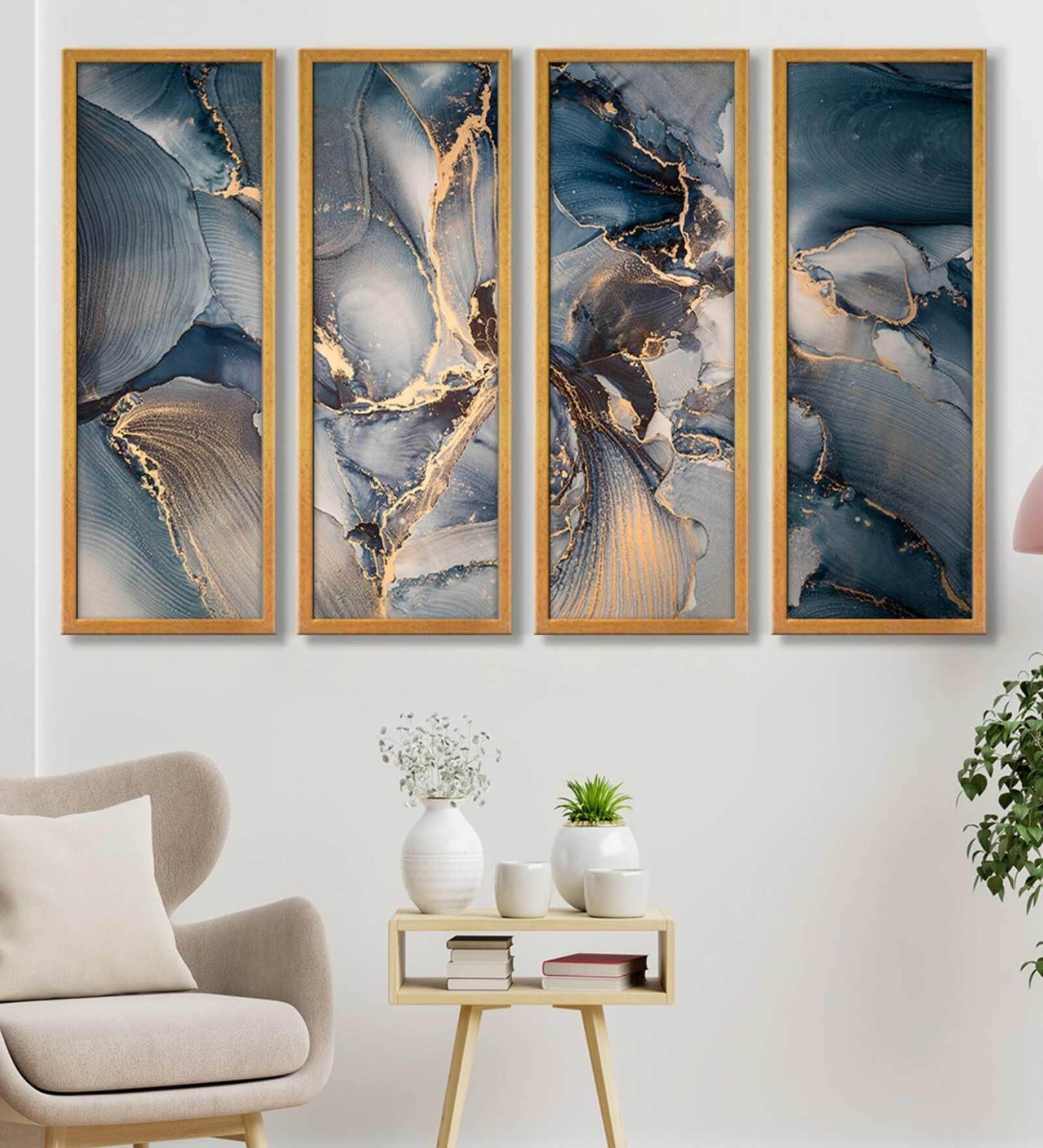 French Multicolour Canvas Framed Abstract Art Panel Set of 4
