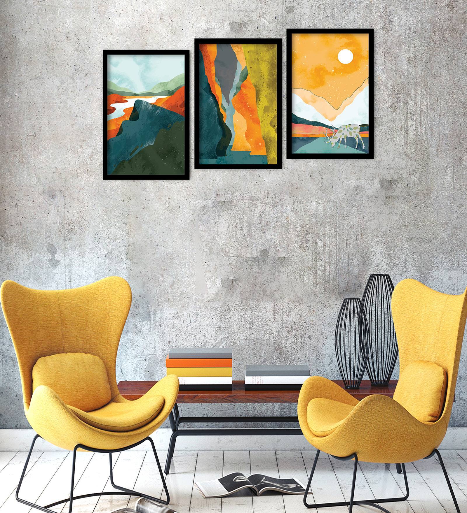 Abstract Blue Engineered Wood (Set of 3) Art Prints