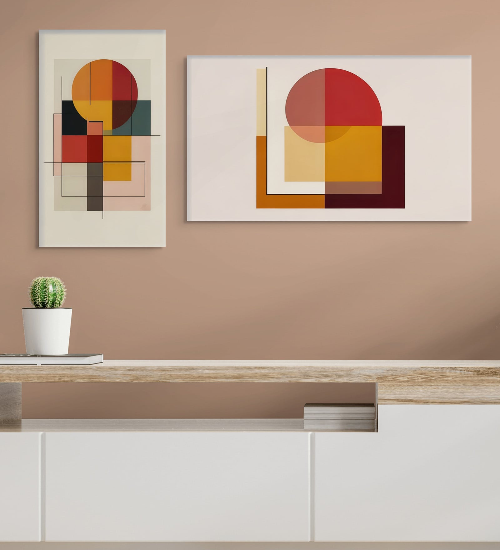 Abstract Circle and Square Prints Set of 4 Canvas Wall Painting Stretch Canvas Frame