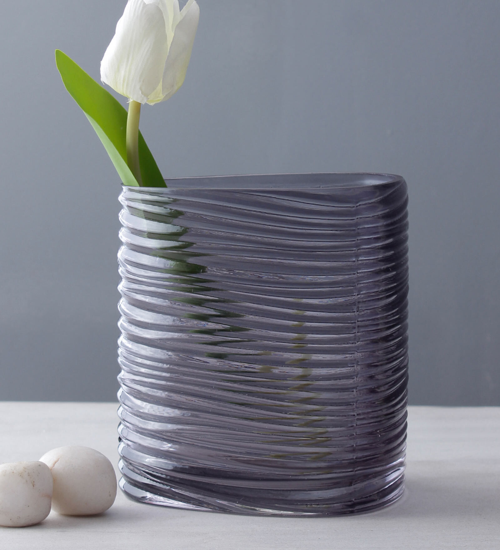 Abstract Design Glass Flower Vase In Grey Colour